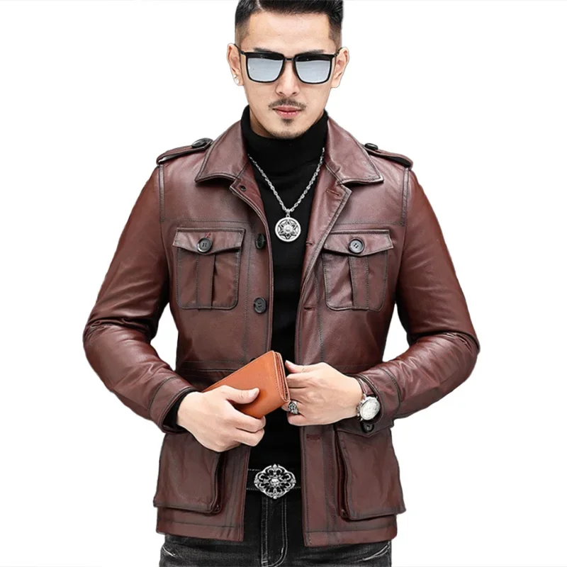 Factory Direct New Fashion Slim Fit Genuine Motorbike Leather Jacket Men