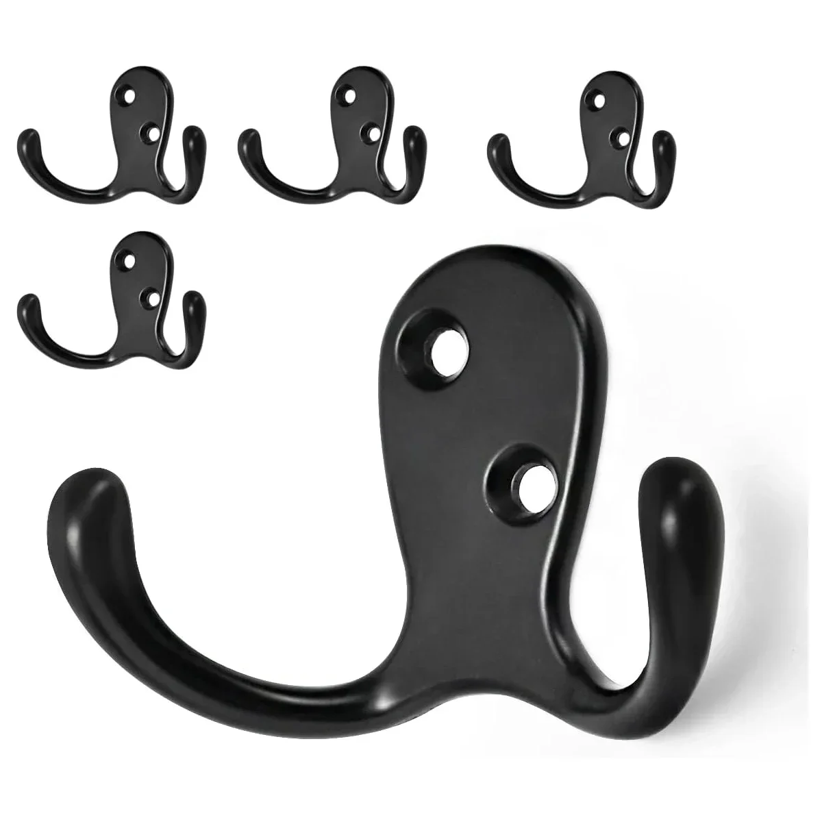 5 Pack Heavy Duty Coat Hooks Wall Mounted Double Prong(Left and Right) Rustproof Coat Hooks Hardware Retro Dual Robe Hanger