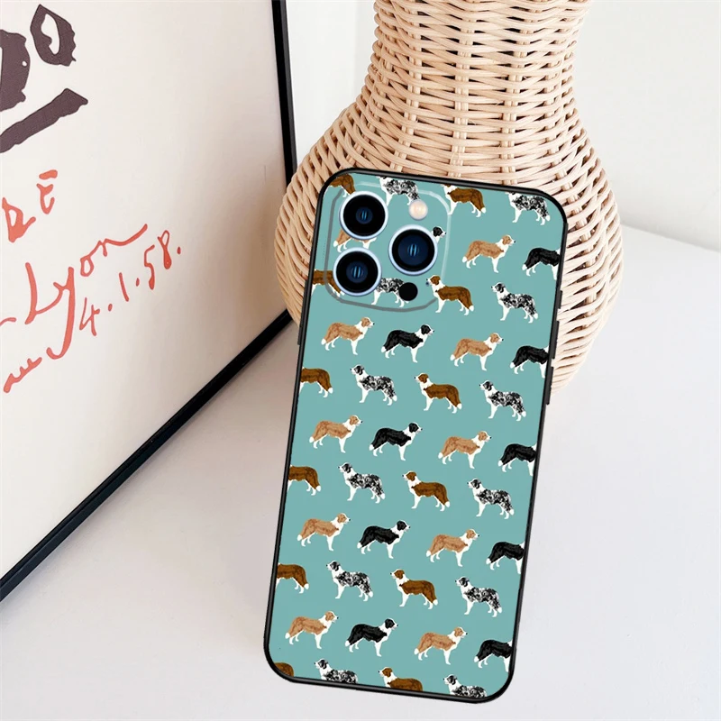 Cartoon Border Collie Phone Case For iPhone 16 15 Pro Max 11 12 13 Mini 14 Plus X XR XS Max Cover