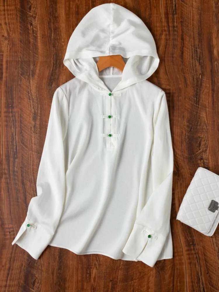 

Birdtree 21 мм, 93% шелк, рубашка из 7% спандекса, женская жаккардовая атласная свободная толстовка с капюшоном и длинными рукавами Sangbo, блузкаT58017JF