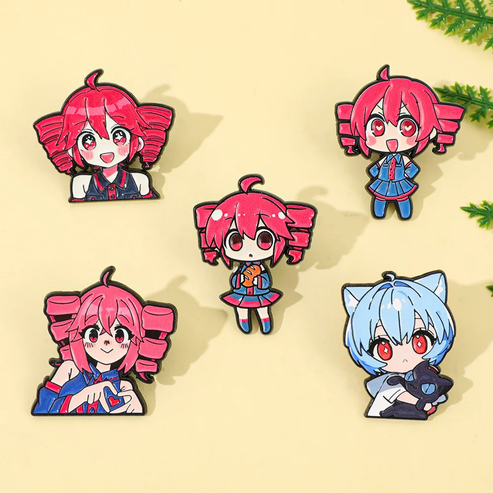 Sweet Anime Girl Enamel Pin Set Twin‑Tail & Cat‑Ear Character Alloy Brooch for Bags Jackets Cosplay Decoration Party Gift