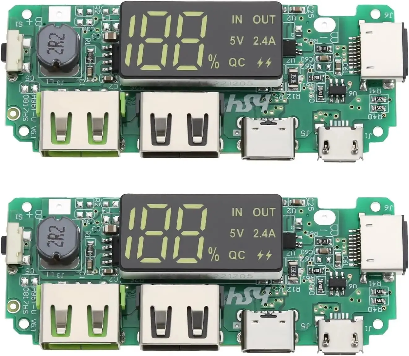 2Pcs 18650 Lithium Battery Charger 5V 2.4A Dual USB Circuit Board Digital LCD Display Module with Overcharge Overdischarge Short