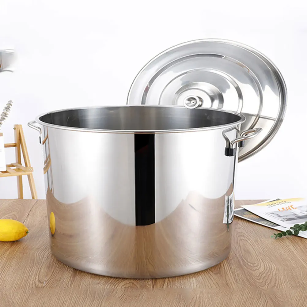 

Thickened Stainless Steel Soup Pot Large Capacity Lid Anti-Scald Handles Leak-Proof Multi-Functional Kitchen Storage for Rice