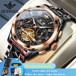 OUPINKE 3236 Business Mechanical Watch For Men Deep Waterproof Roman Scale Wristwatch Hollow Skeleton Date Luxury Man Watches