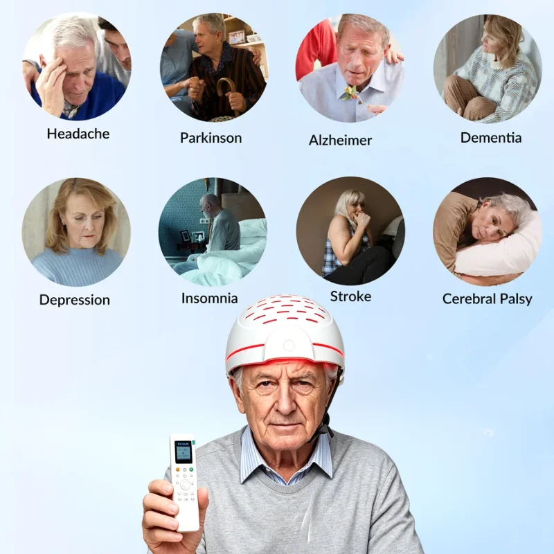 Dual Wavelength 810nm 1070nm Infrared PBM Helmet 1-20000Hz Adjustable for Depression Insomnia Cognitive Enhancement Home