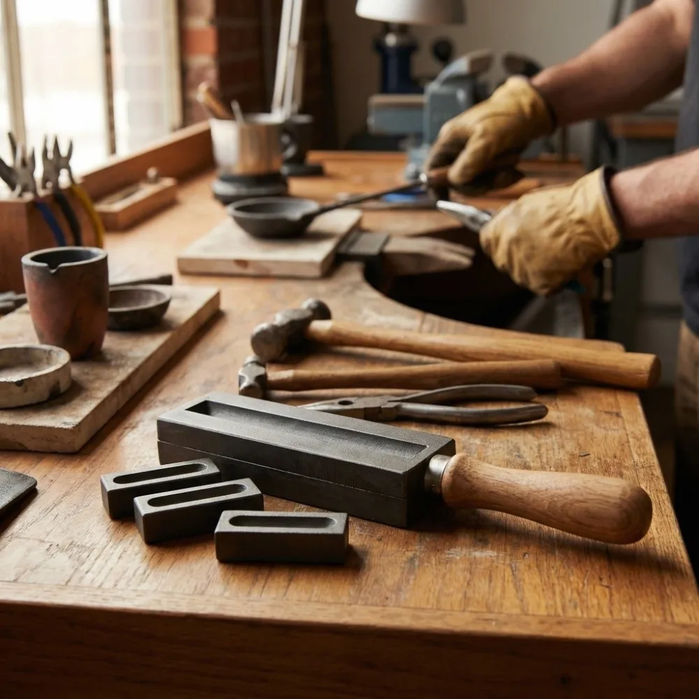 

Iron Material Jewelry Mold Metal Casting Wooden Handle Casting Mold Durable High Temperature Melting Groove Jewelry Making