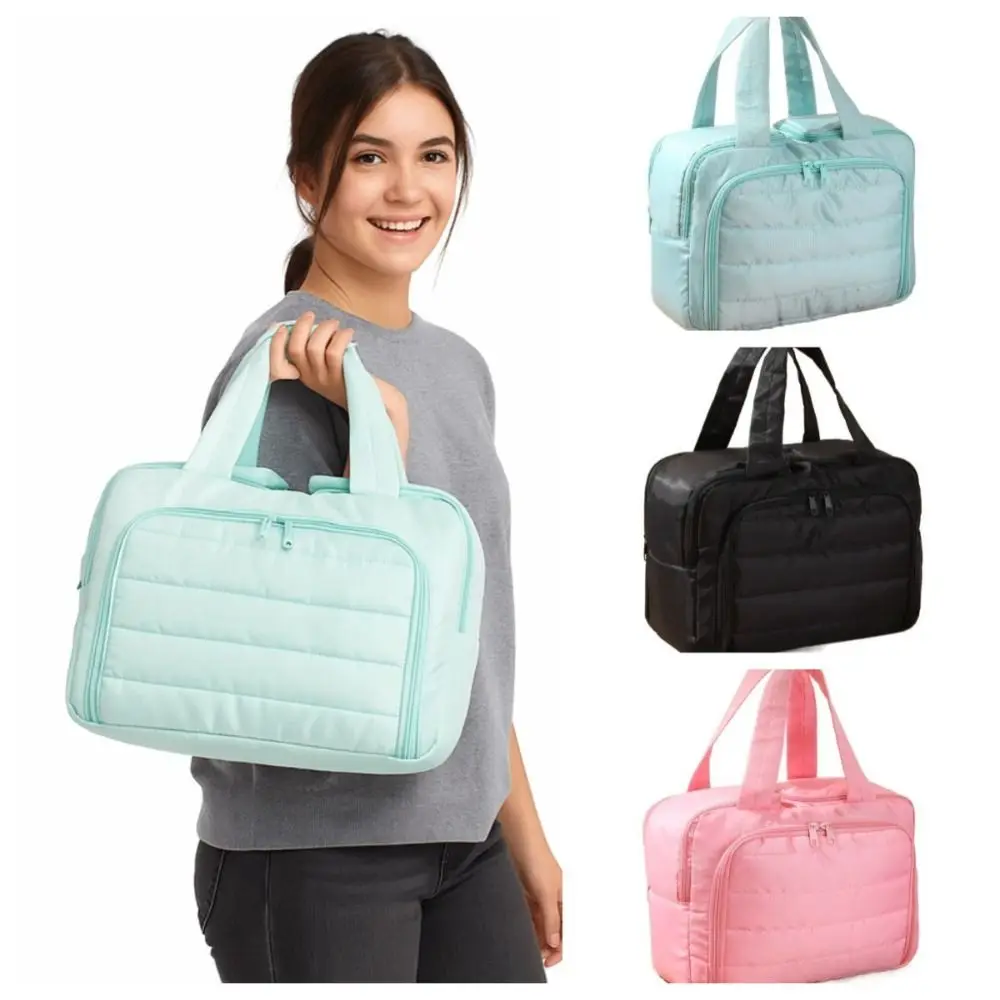 Solid Color Handheld Cosmetic Bag Large Capacity Nylon Pouches Bag Organizer Korean Style Multi-layered Portable Toiletry Bag