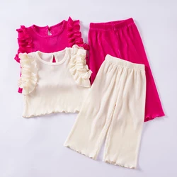 Baby Gril Sleeveless Set Toddler Slim Casual Comfortable Two Piece Set with Solid Colors Available for Daily or Party Dressing