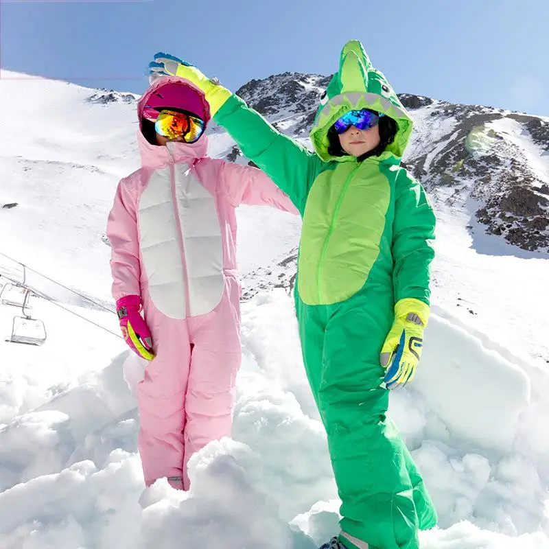

Children's cartoon-style ski suits, dinosaur ski bodysuits, snow sports clothing unicorn one-pieces snowboard cloth