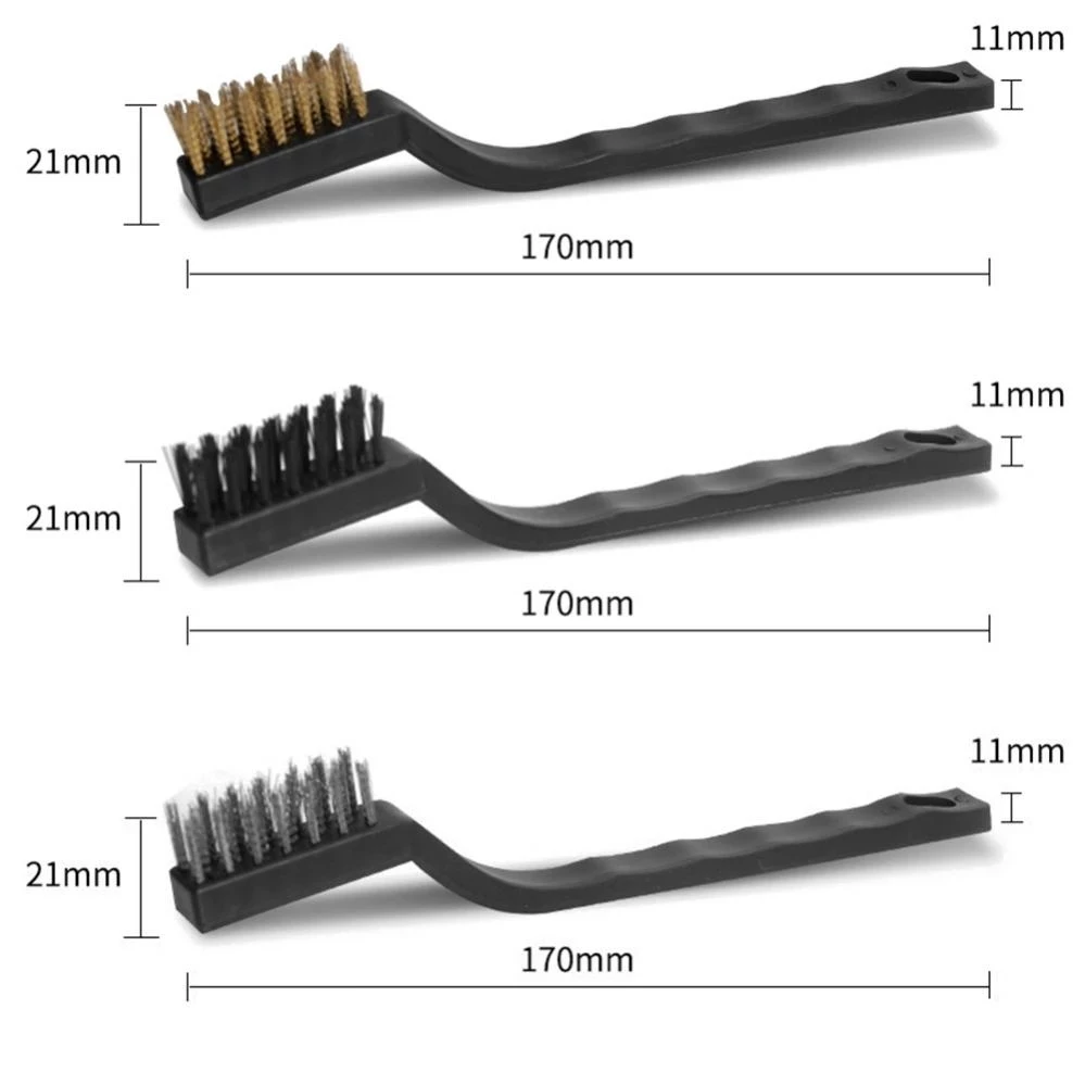 Mini Stainless Steel Rust Brush Brass Cleaning Polishing Detail Metal Brush Wire Toothbrush Cleaning Tool Family Kit 3pcs