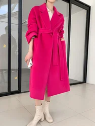 LONGMING Chic Long Woolen Coats Women Winter 2022 100% Merino Wool Overcoat Jacket Fashion Elegant Ladies Autumn Clothing Korean