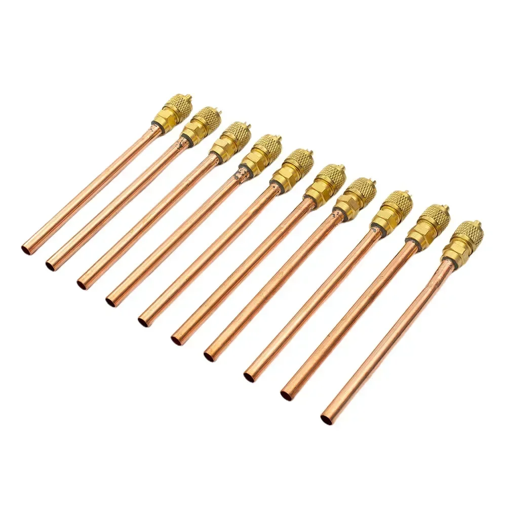 Access Maintenance Valves Accessories Copper Golden Parts Refrigeration Tube Filling 10Pcs/Set Air Conditioner