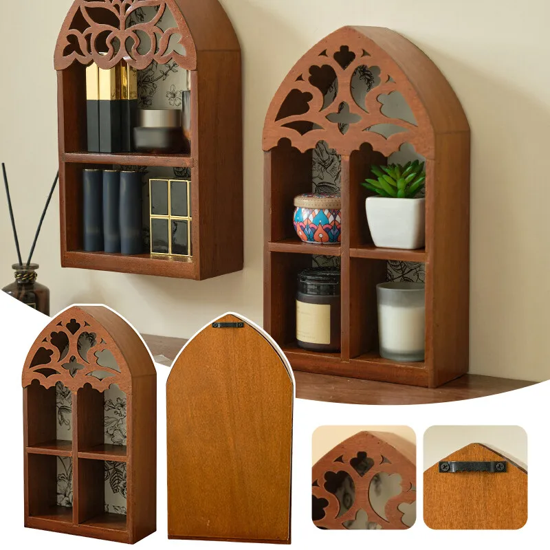 

Деревянный настенный стеллаж для хранения, многослойная витрина, декор, полые домашние поделки, настенный дисплей для хранения, украшение для дома