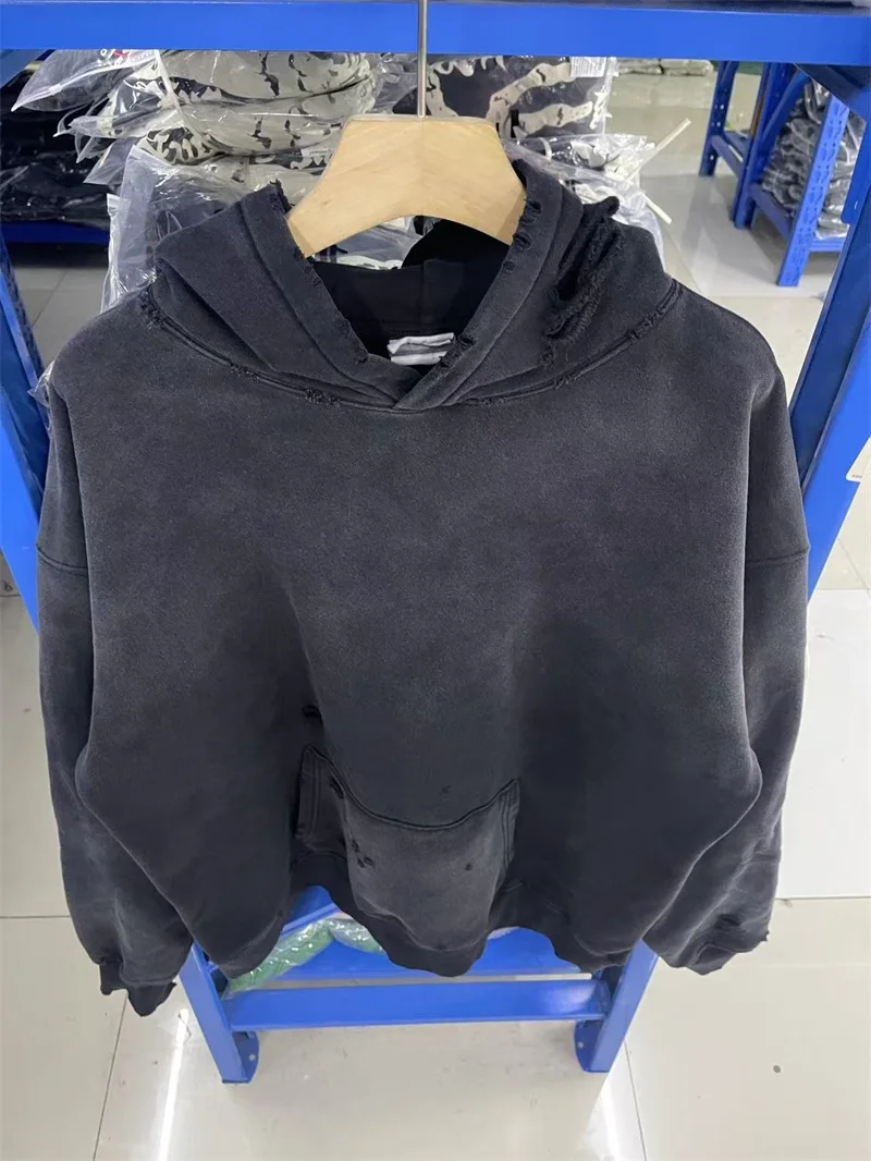 Black Saint Michael Men's Sweatshirts SAINT Logo Letter Printing Destroy Washed Oversized Casual Hoodies