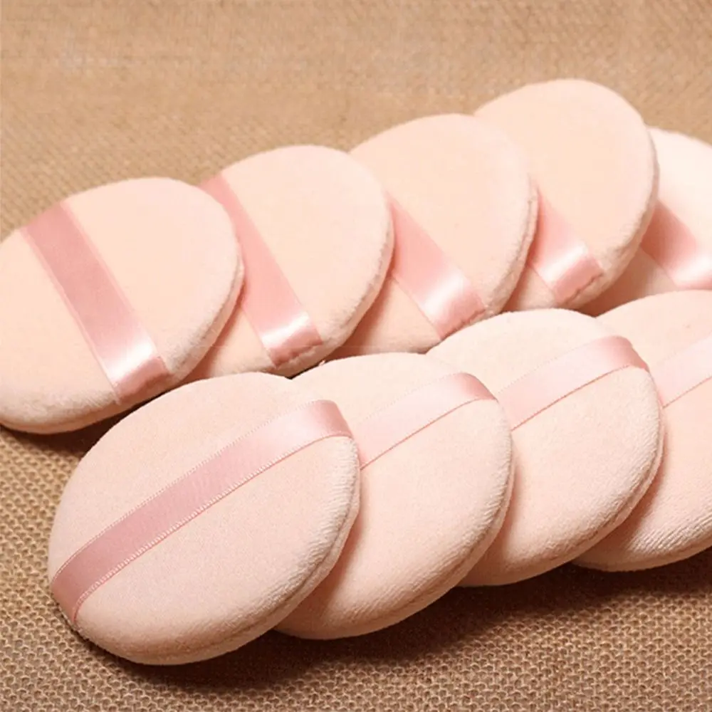 Puszek do pudru okrągły, miękki, bawełniany z wstążką, trwały, aksamitny puszek do pudru do makijażu twarzy.