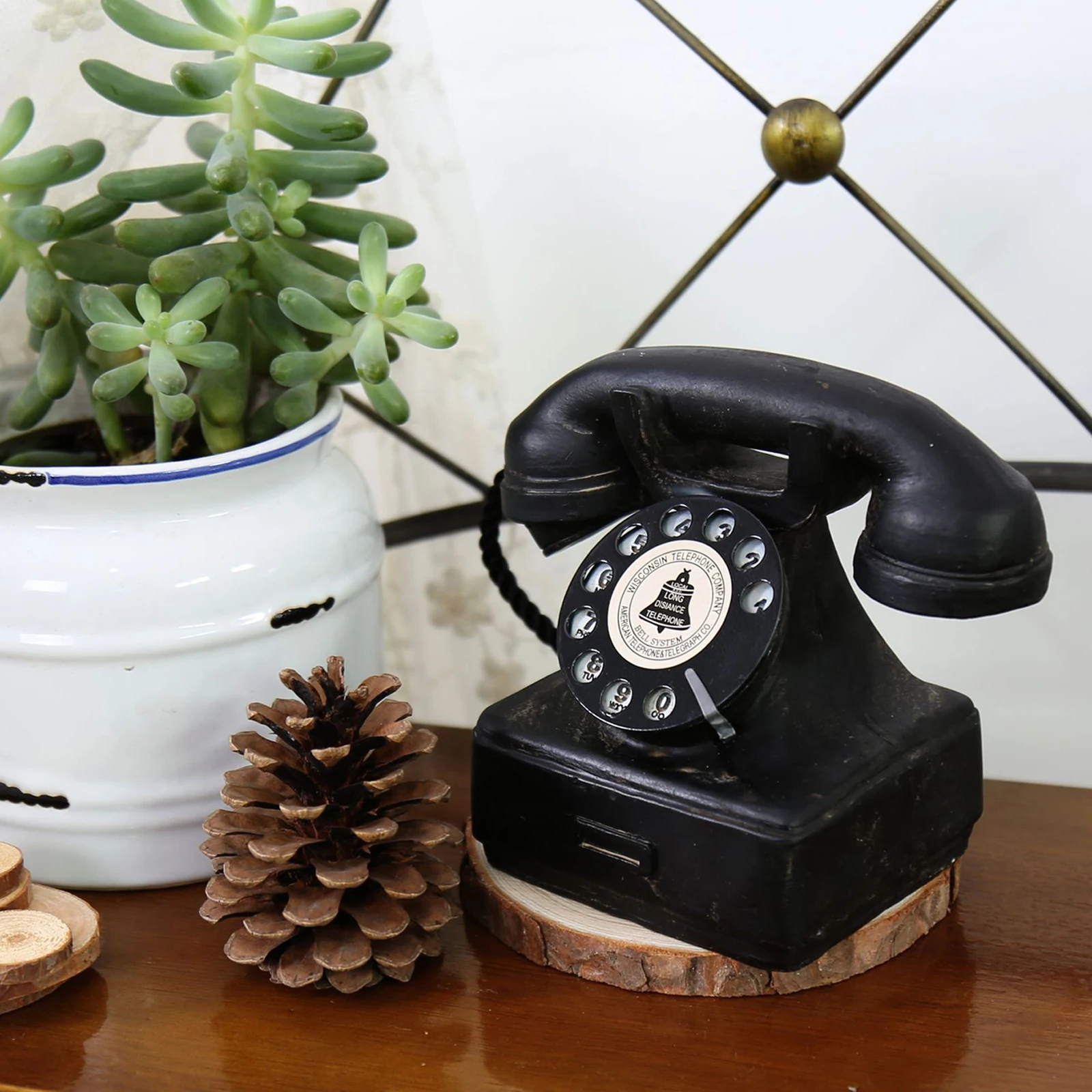 Old Fashion Landline Telephone Model Classic Decorative Wall Decor Vintage Rotary Telephone Statue for Hotel Office Ornament