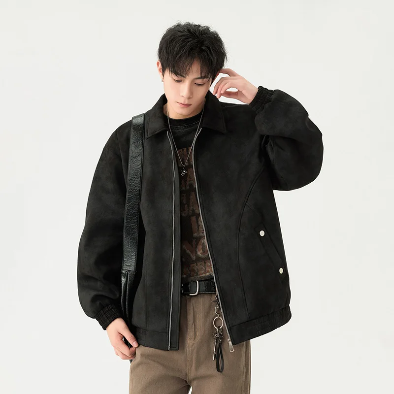 

Man's Autumn American Leather Suede Korean Fashion Casual Zipper Bomber Jacket 2025 New Coats High Quality, Soft and Comfortable