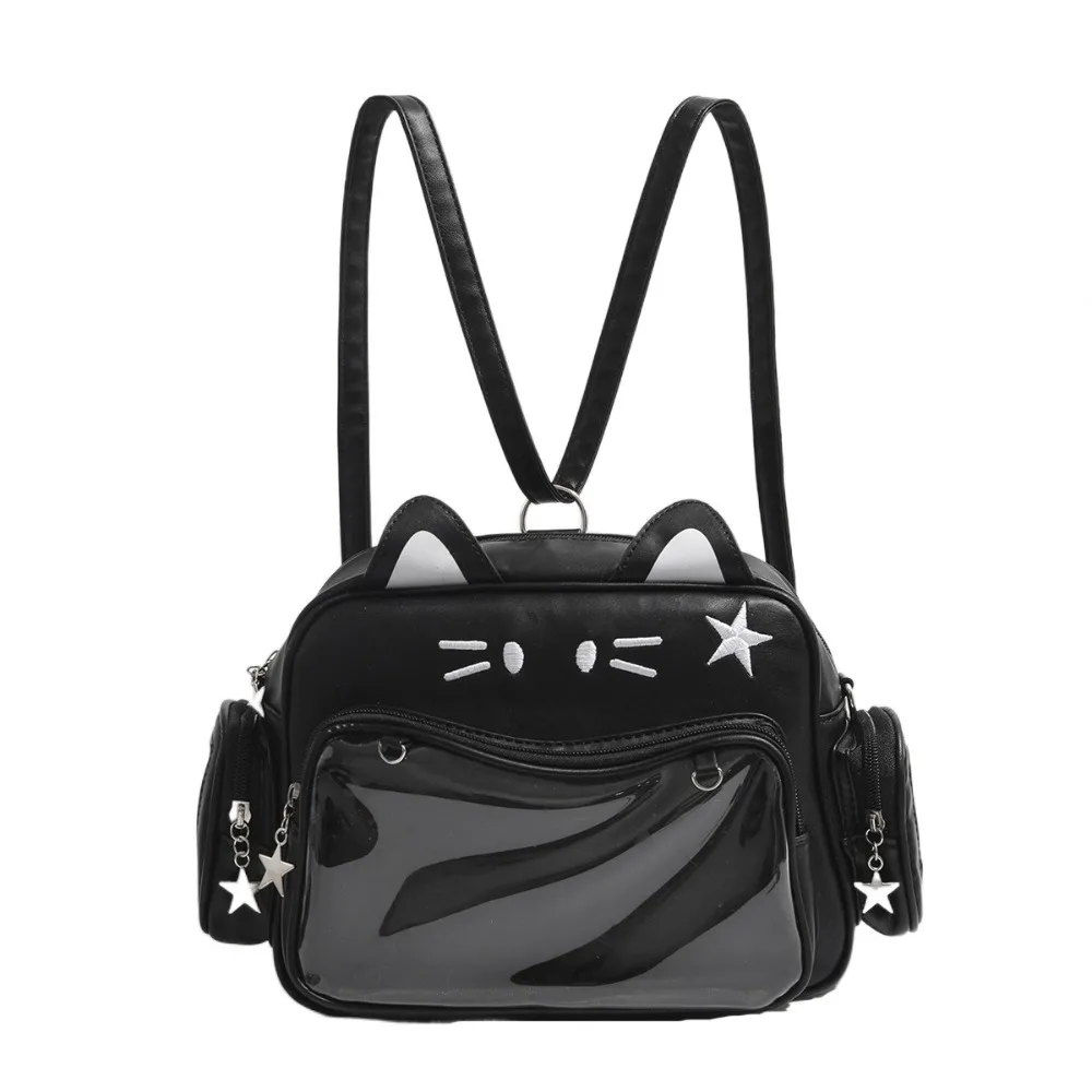 Adge عرض لطيف القط Itabag JK Kawaii Preppy نمط شفاف جيب حقيبة بولي Leather الجلود أنيمي شارة عرض الدمى حمل حقيبة في الهواء الطلق