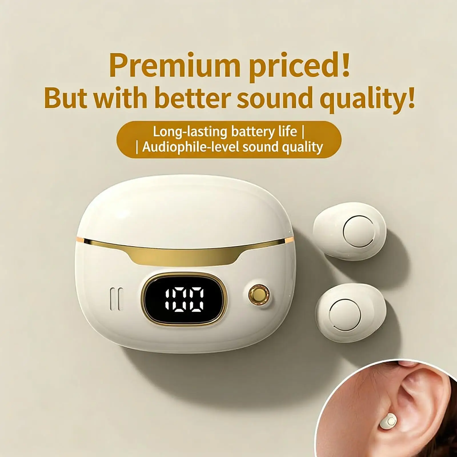 

Invisible Mini Wireless Bluetooth Earphones HiFi Stereo Long Battery Life Comfortable In-ear Earsets for Music Sleep Daily Use