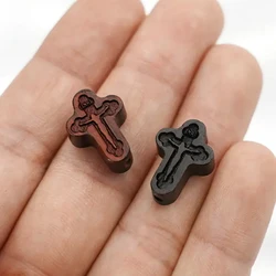 Natural Ebony Wood Rosewood Bracelet Beads Hand Carving Jesus Cross Wooden Bead for Necklace Making Rosario Accessories 17x12mm