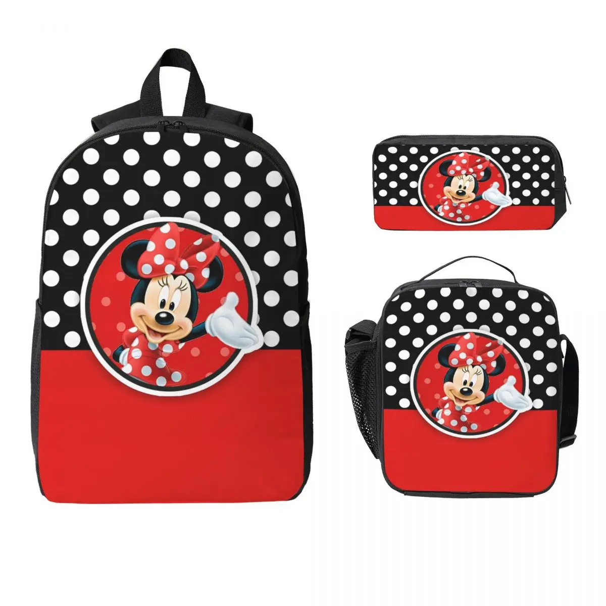 

3Pcs Minnie Mouse Mickey merch Backpack Set for Girls Boys Pen Bags Bookbag Sets with Lunch Box For School Students Knapsack