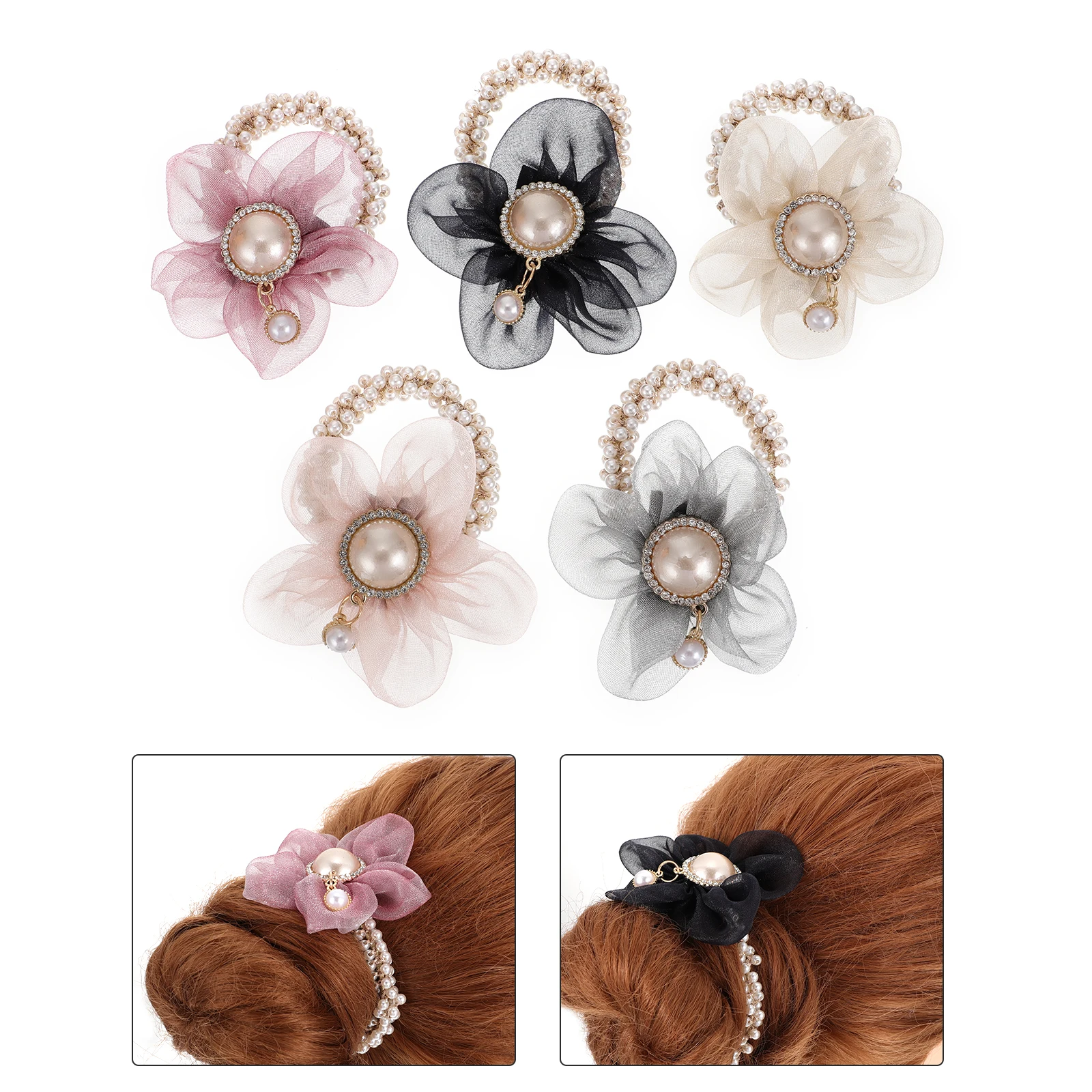 

Flower Hair Tie Women Headdress Girls Fashion Rope Ponytail Holder Pearl Hair Ring Accessory Hairstyle Tool Birthday Christmas