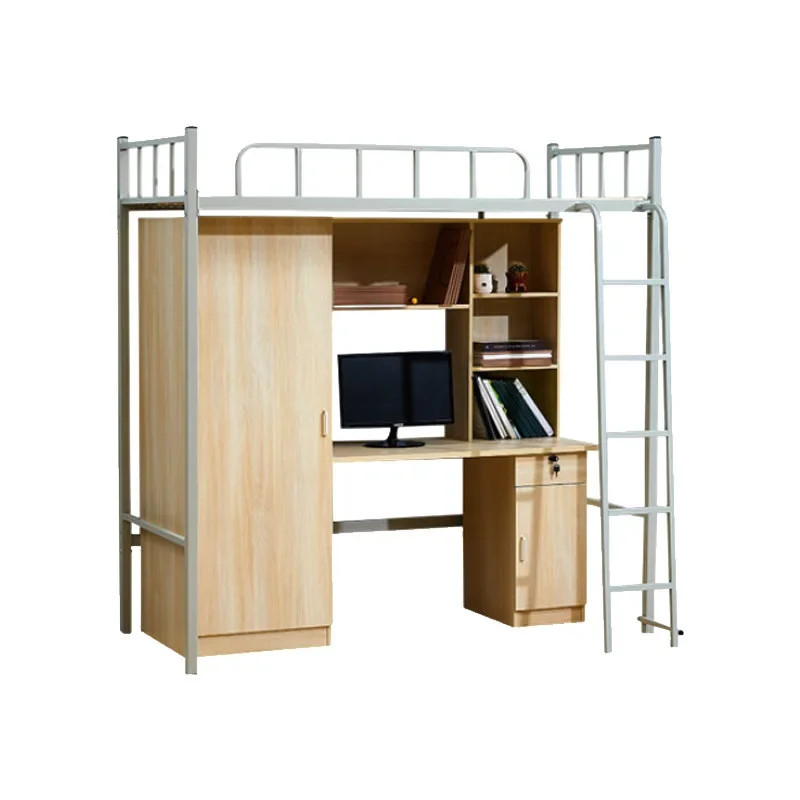 

Dormitory bed and table, staff dormitory high and low stairs bookcase storage integrated combination apartment bed