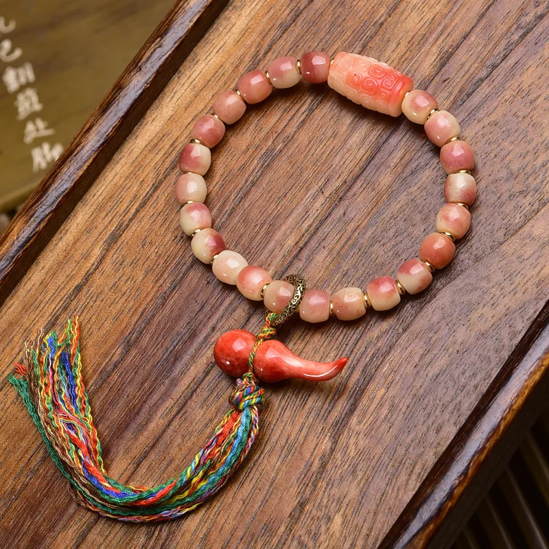 

Tibetan natural camel bone half-blood barrel beads playthings strings single circle carving gourd Buddha beads bracelet