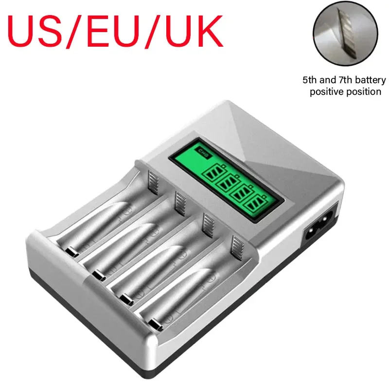 

For AA/AAA NiCd NiMh Rechargeable Batteries Size 5/7 LCD Display 4 Slot Smart LCD Battery Charger Power Adapter US/EU/UK Plugs