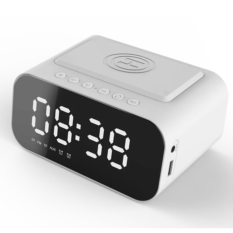 

Цифровой будильник Bluetooth-динамик FM-радио Беспроводное зарядное устройство Подставка для зарядки телефона USB Быстрое зарядное устройство Настольные часы