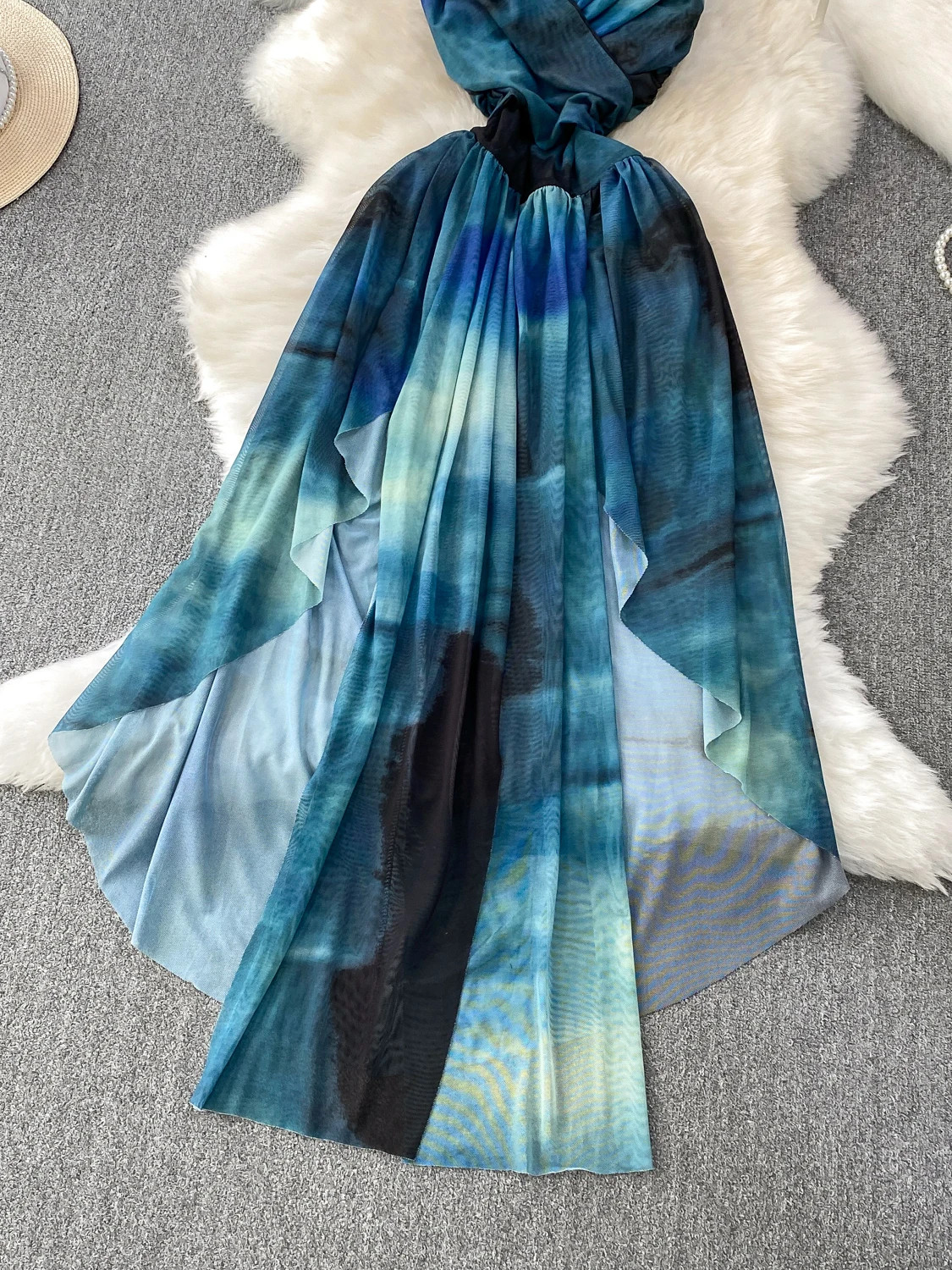 Vaion Sle Tie Dye V Ne Hanging Ne Dr femmes été taille Cinch asymétrique Long Dr avec maillot de bain t-shirt ensemble de pièces