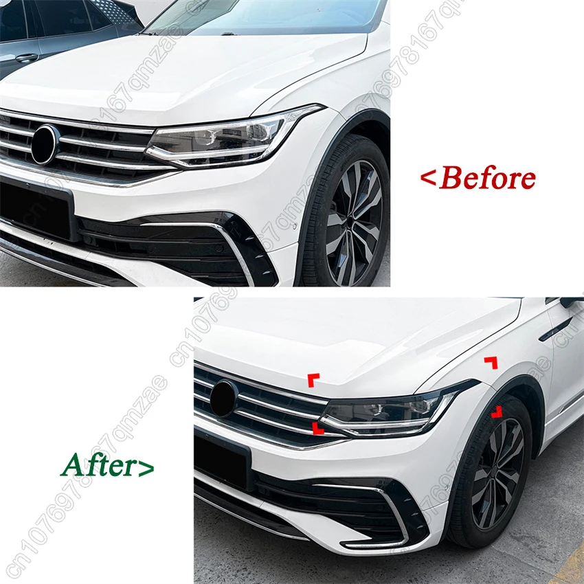 2Pcs ABS Gloss Black Headlight Evil Eyebrows Lamp Eyelids For VW Volkswagen Tiguan MK2 TDI TSI R R-LINE 2020-2023 Tuning