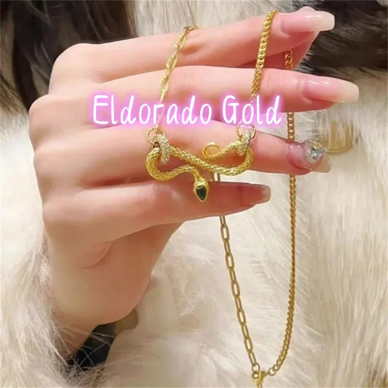 

Eldorado Gold Eldorado Gold 2025 2025AU750 18K Gold Dot Diamond Emerald Spirit Snake Wrapped Pendant Necklace For Women's Vale