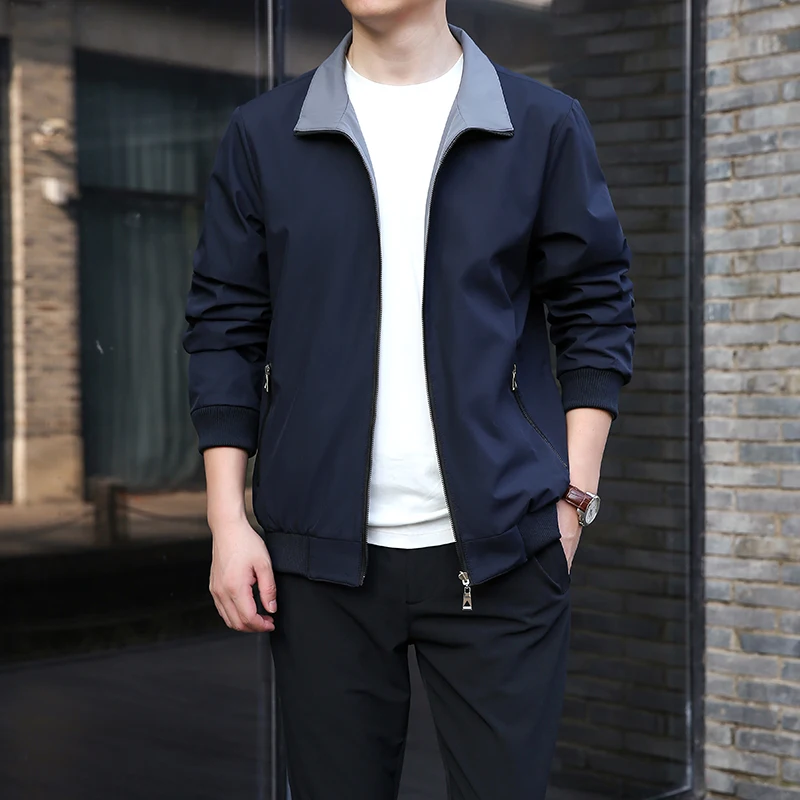 

Men's Double-sided Wear Jackets Autumn Windbreaker Men Baseball Pilot Bomber Stand Collar Workwear Jacket Business Casual Coat