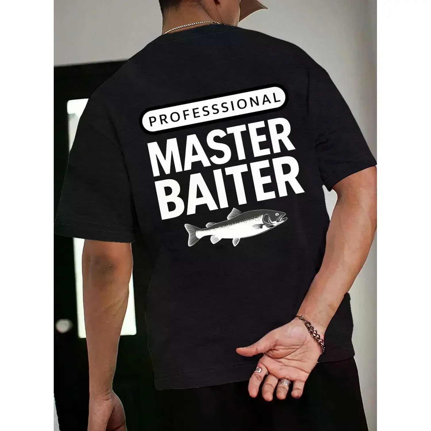 Men's Letter & Fish Print Round Neck Tee, Regular Fit Casual Short Sleeve T-shirt for Summer, Men's Top for Daily Wear