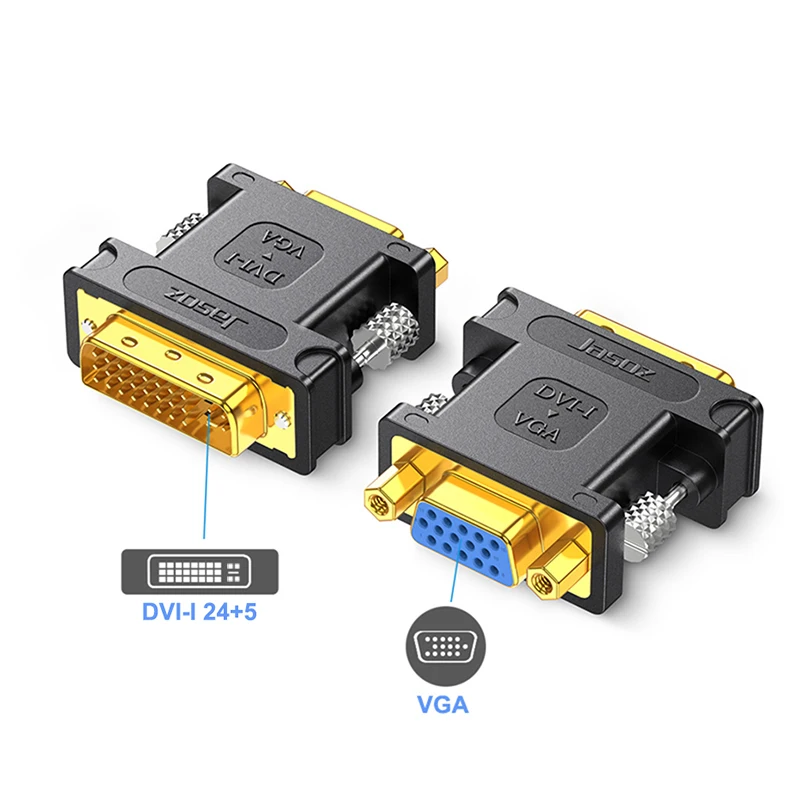 Jasoz DVI do VGA Adapter DVI-I 24 + 5 Pin męski do VGA kobiet konwerter kabla wideo dla Monitor do komputera projektor HDTV 1080P