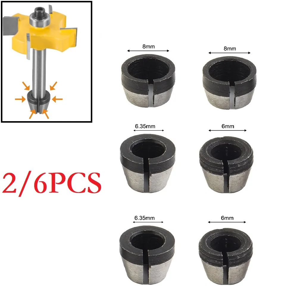 2/6pcs 6/6.35/8mm Milling Cutter Collet Adapter Collets Chuck Engraving Trimming Machine Electric Milling Cutter Accessories