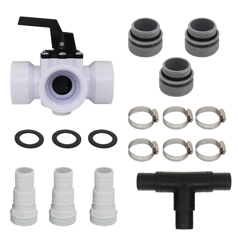 1.5 Inch 3-Way Diverter Valve for  Pools and Spas Heater Bypass Pool Diverter Valve Hose Adapter with Hose Clamps