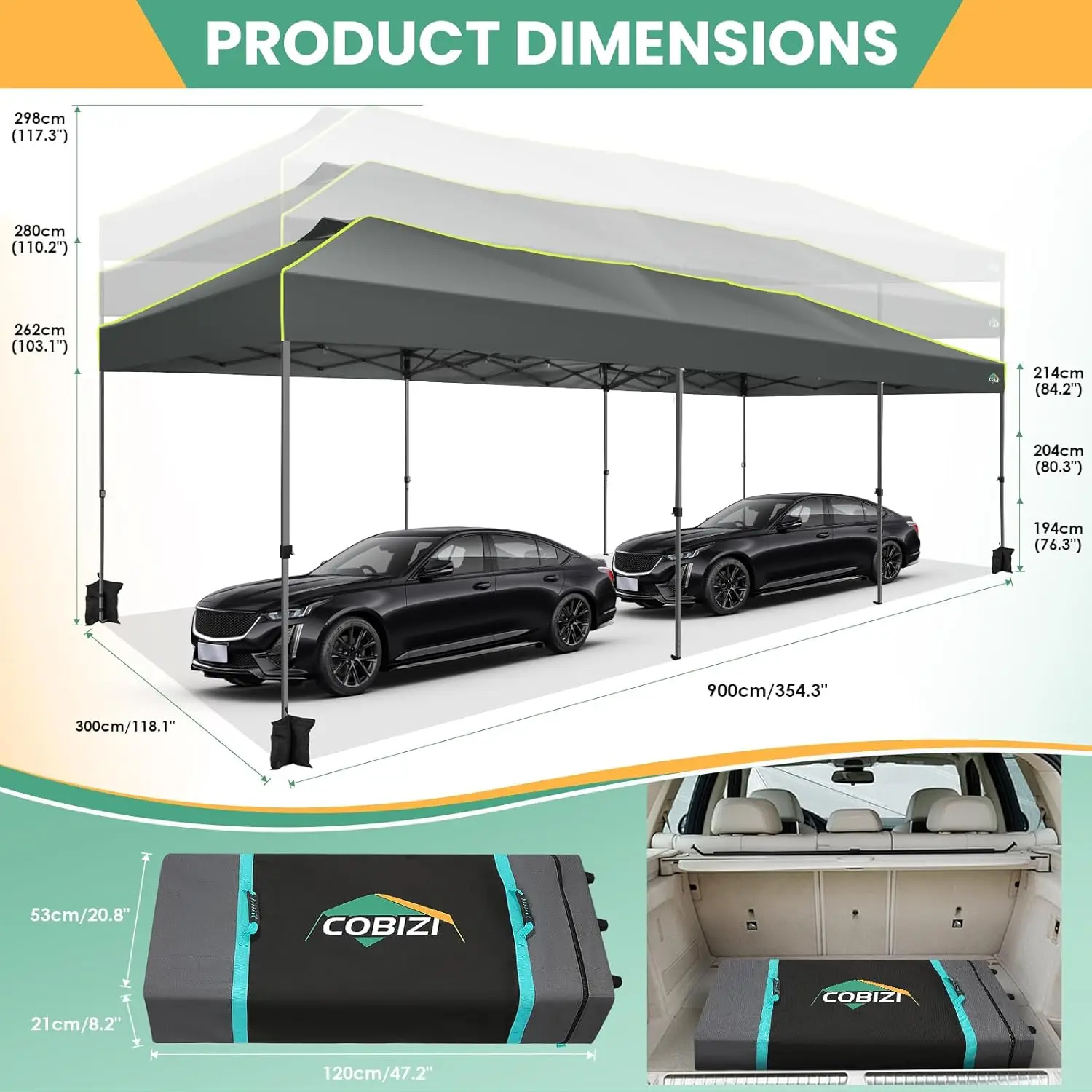 COBIZI 10x30 Pop Up Canopy, Party Tent for Commercial, Wedding, Camping, Backyard with 3 Adjustable Height, Outdoor Canopy