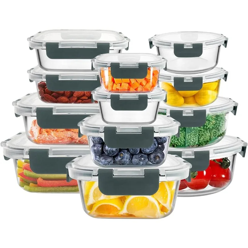 

24-Piece Premium Borosilicate Glass Food Storage Containers with Snap Locking Lids, for Meal Prep, Lunch, Leftovers