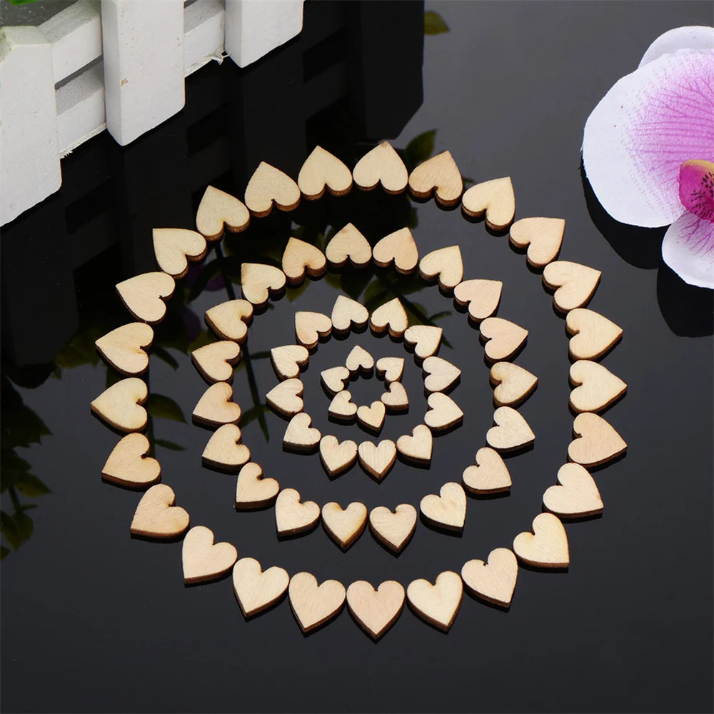 200Pcs Love Heart Shape Wooden Patch Heart Shape Star Wooden Heart Shape Party Ornaments for Valentine\'s Day Party Decorations