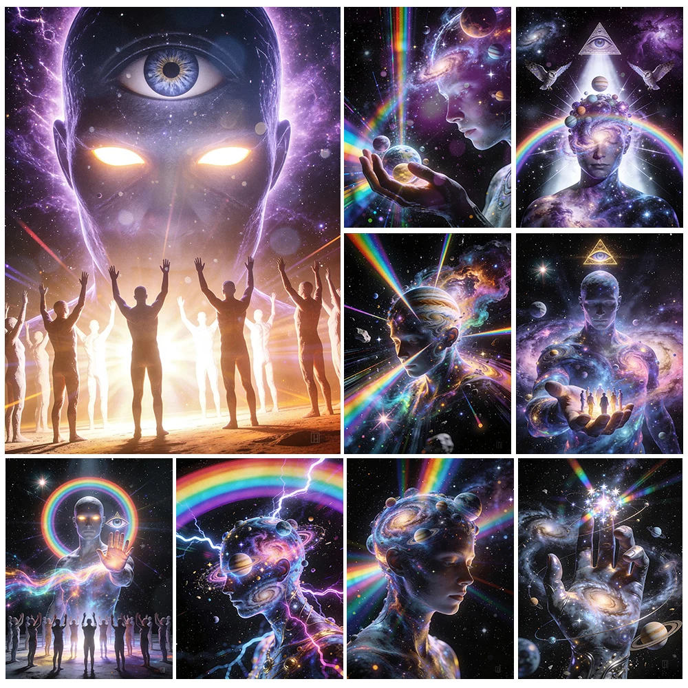 Cosmic Human Galaxy Canvas Print, Psychedelic Space Universe Wall Art Home Decor, Cosmic Spiritual Space Art Poster Print