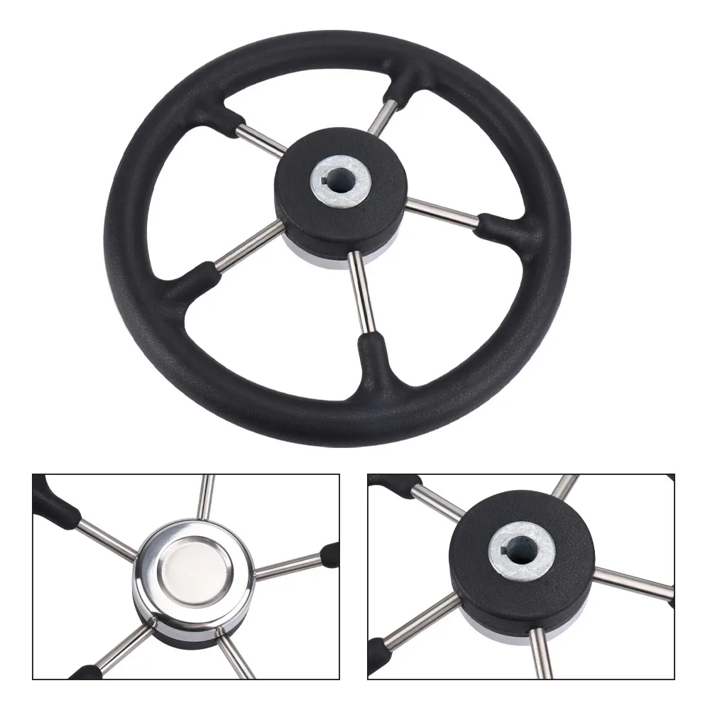 عجلة قيادة قارب من الفولاذ المقاوم للصدأ مقاس 13 بوصة مع قبضة رغوة سوداء نمط المدمرة البحرية لملحقات اليخوت والعائم
