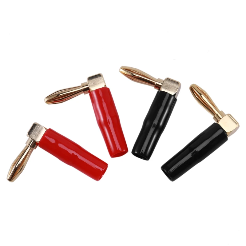 [4 Pack] Hi-End Copper Right Angle/90 Degree Screw Type Banana Plug / Speaker Cable Connector [Banana De L]