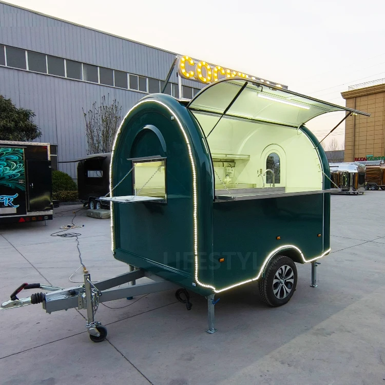 شاحنة طعام سريعة من الفولاذ المقاوم للصدأ مجهزة بالكامل، مطعم متنقل مع عربة جيلاتو، مقطورة بيتزا صغيرة دونر كباب