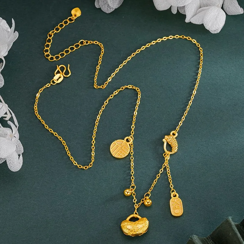 

Luxury 24K 9999 Pure Gold real gold Women's Ancient Fruitful Bracelet Necklace Set