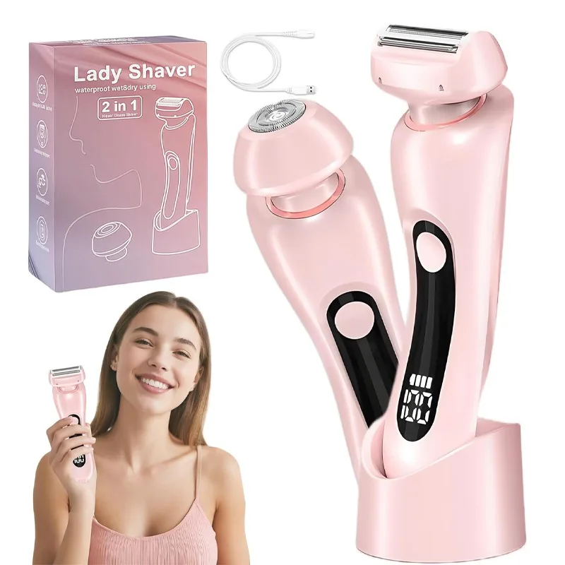 

Электробритва, бритвы для женщин, триммер для ног, бикини 2 в 1, для женщин, подмышек, лобковых волос, перезаряжаемые и водонепроницаемые IPX7