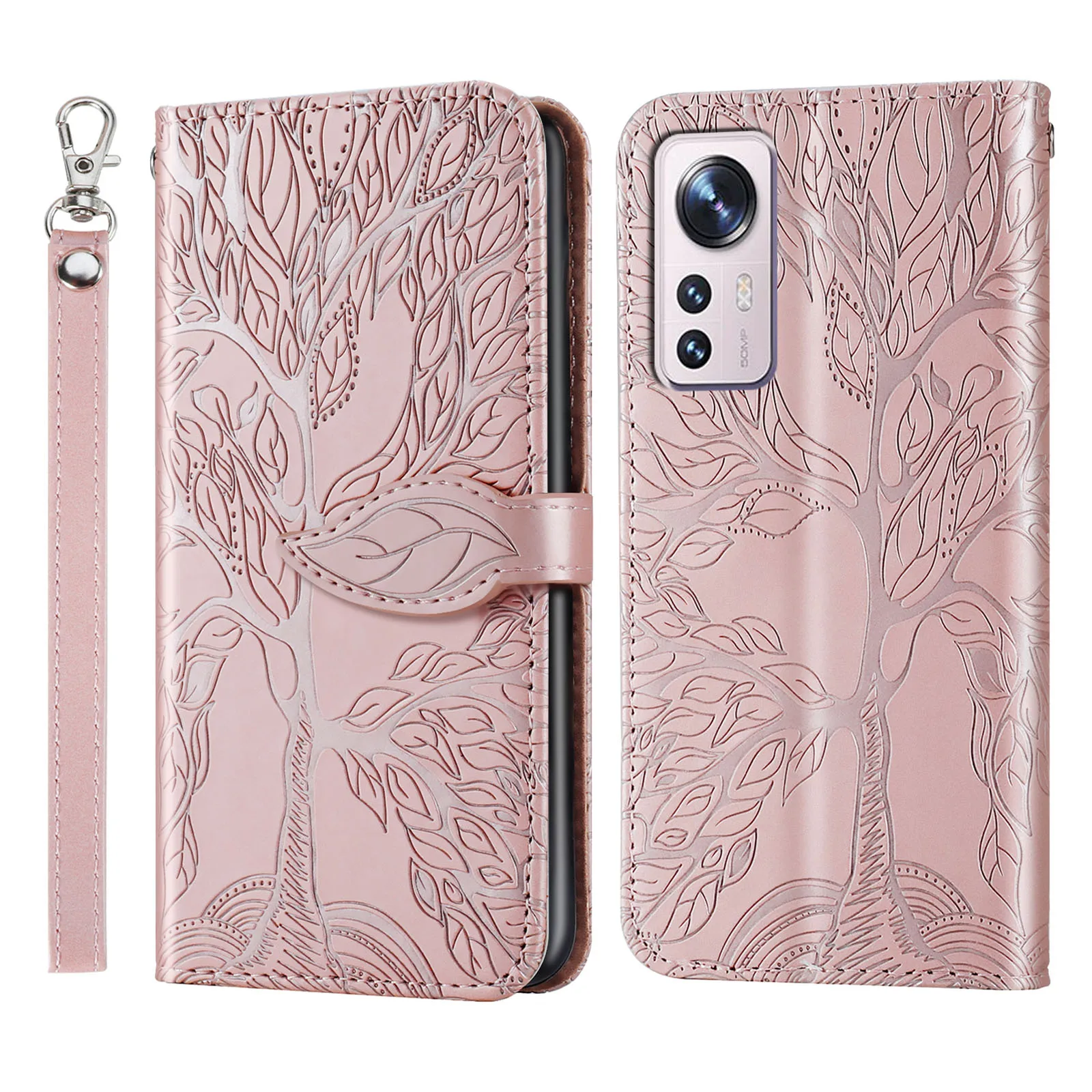 Für xiaomi 12 lite Fall, Baum des Lebens Ledertasche mit Kartens chlitz, Clam shell Ledertasche