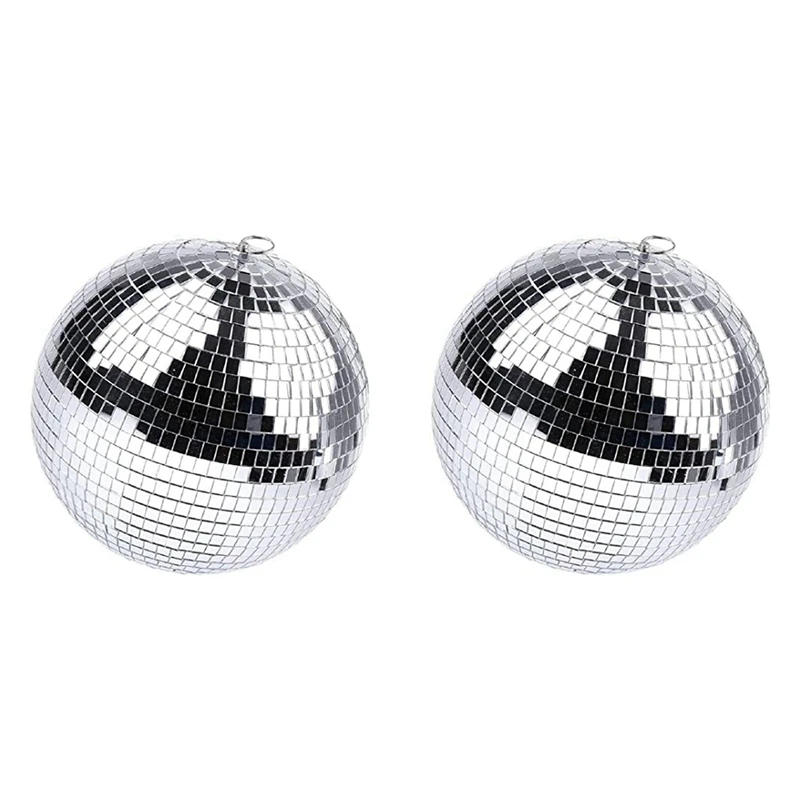 

New-2X Silver Mirror Disco Ball Hanging Ball With Hanging Ring For Light Effect Party, Home Decoration Club Stage (8 Inches)