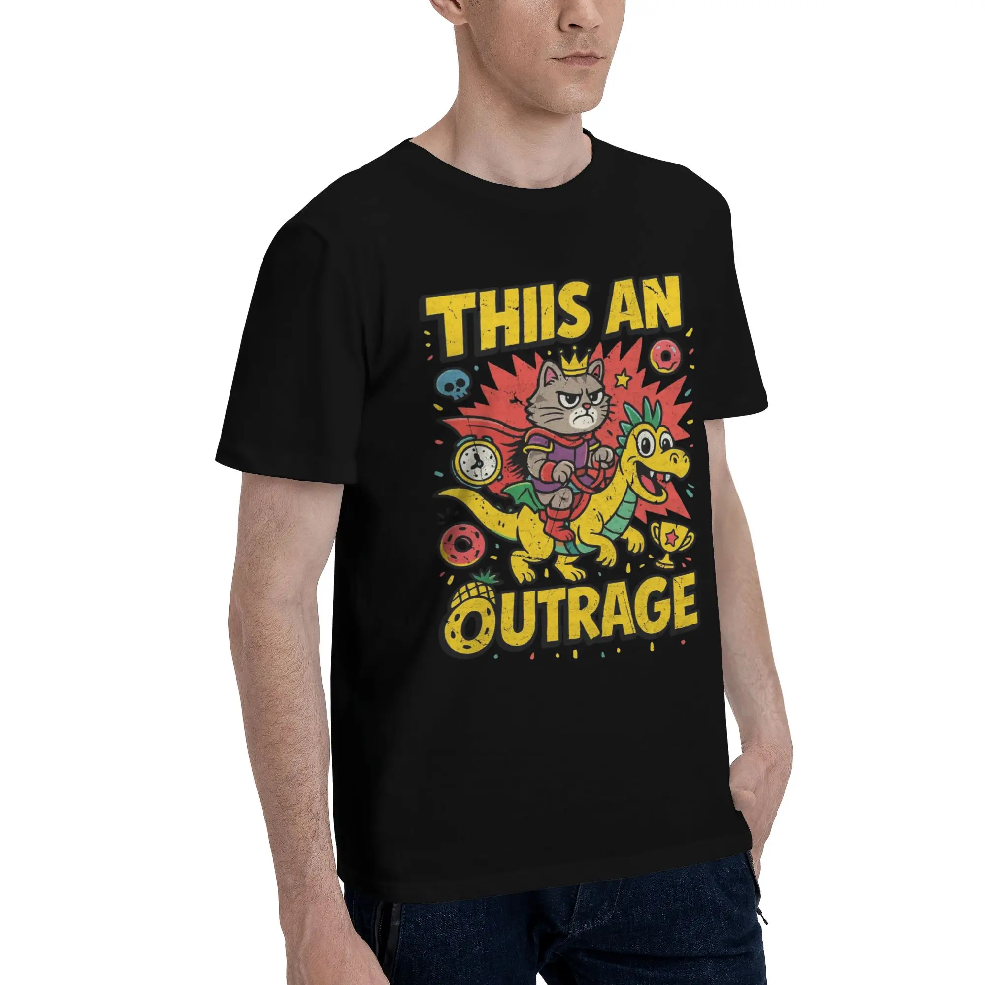 Men Women This Is An Outrage Princess Donut Cat  Shirt Pure Cotton Printed T-Shirt  Top Clothing